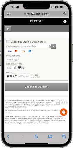 Slotastic: Deposit with Credit Card